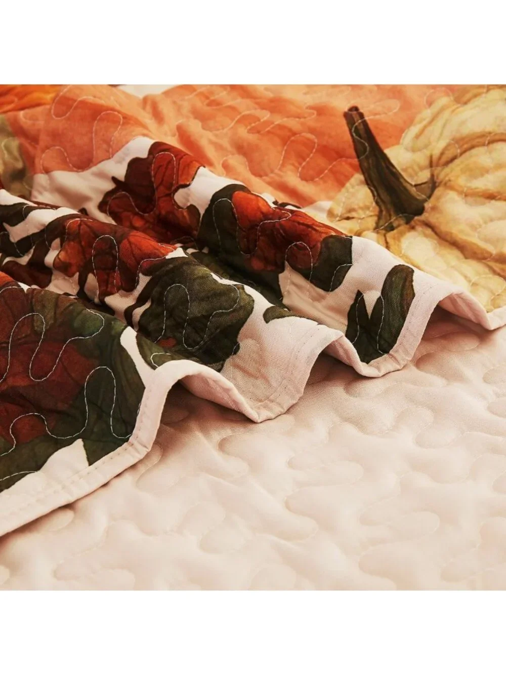 Cozy Fall Pumpkin Quilt Set - 3 Piece Queen Bedding, Reversible Coverlet & Shams